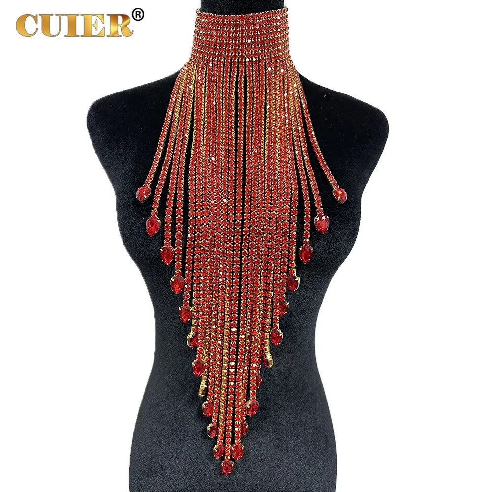 Long Tassel Rhinestone Statement Necklace Choker