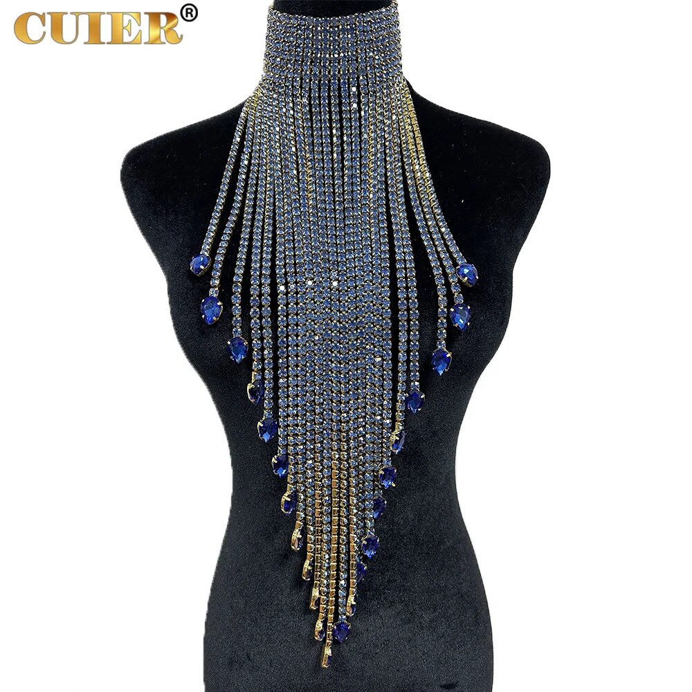 Long Tassel Rhinestone Statement Necklace Choker