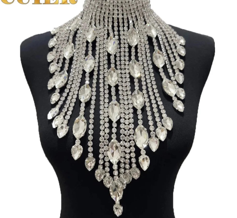 Rhinestone Studded Tassel Choker Necklace