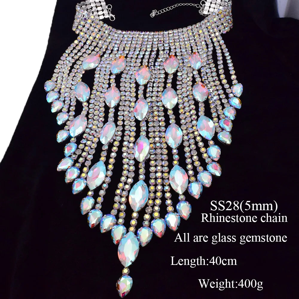 Rhinestone Studded Tassel Choker Necklace