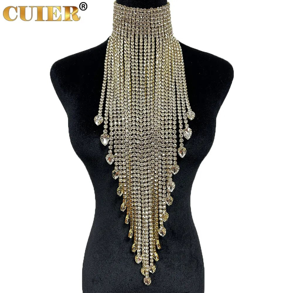 Long Tassel Rhinestone Statement Necklace Choker