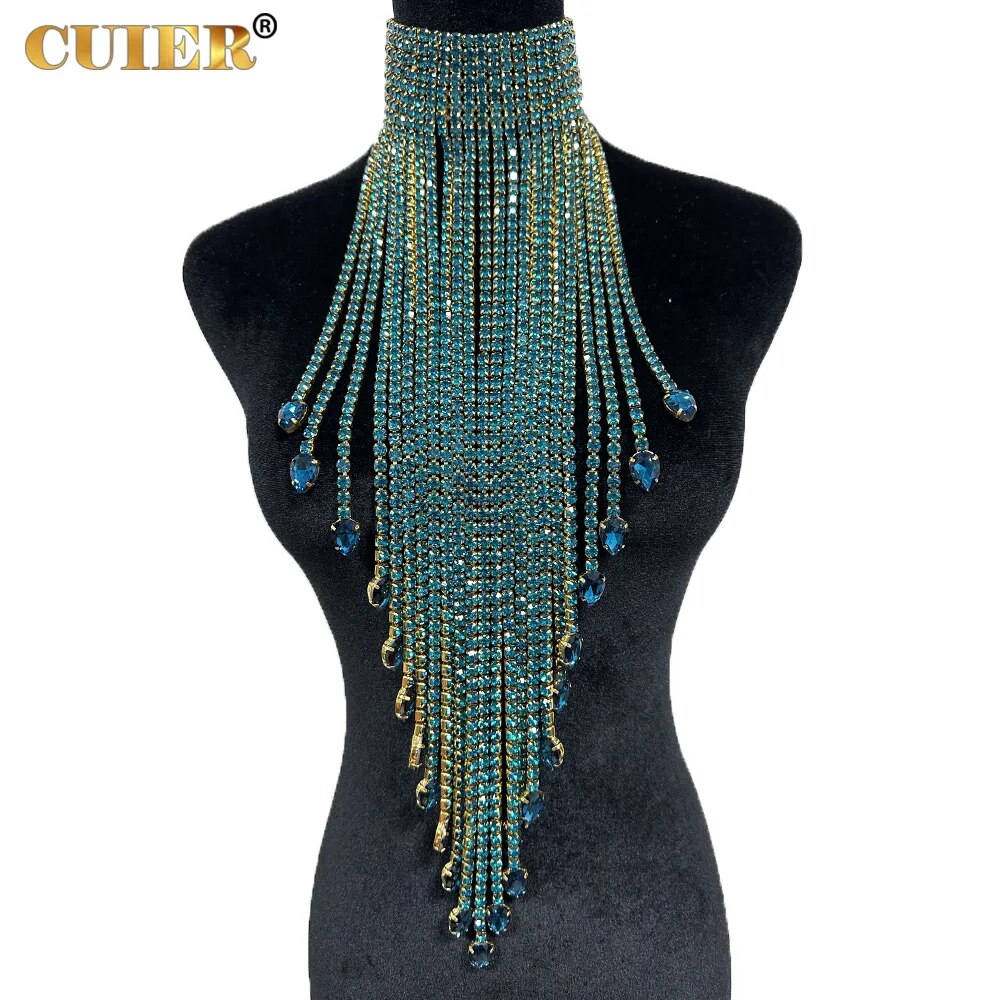 Long Tassel Rhinestone Statement Necklace Choker