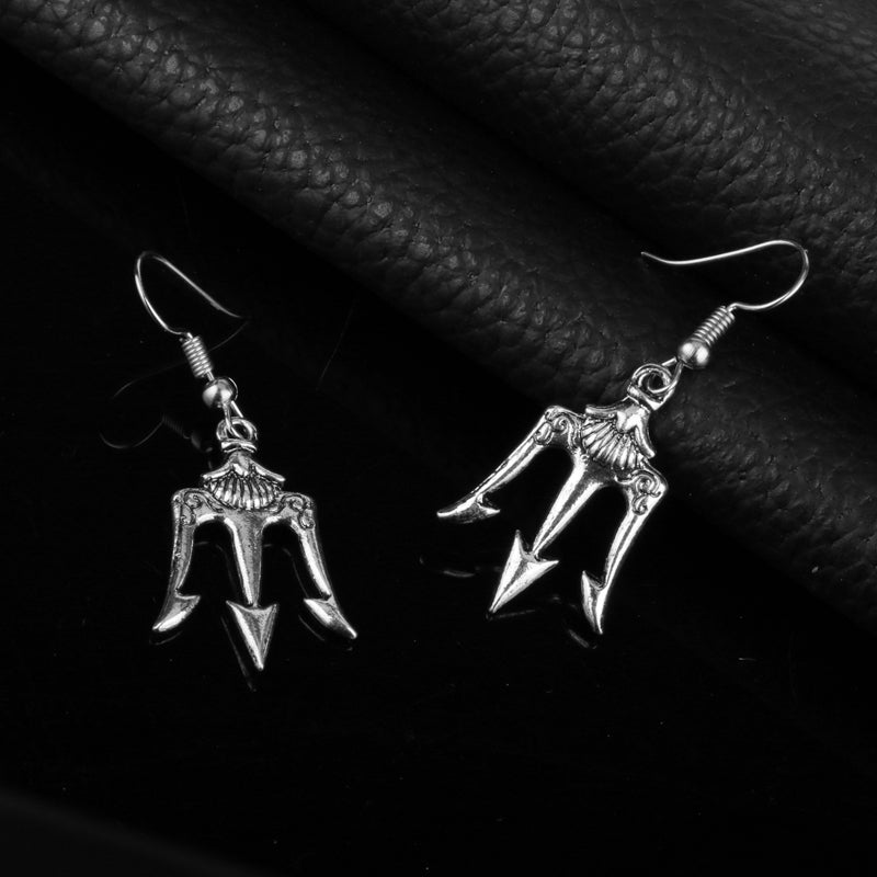 Silver/Gold Poseidon Trident Dangle Earrings
