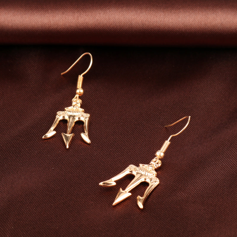 Silver/Gold Poseidon Trident Dangle Earrings