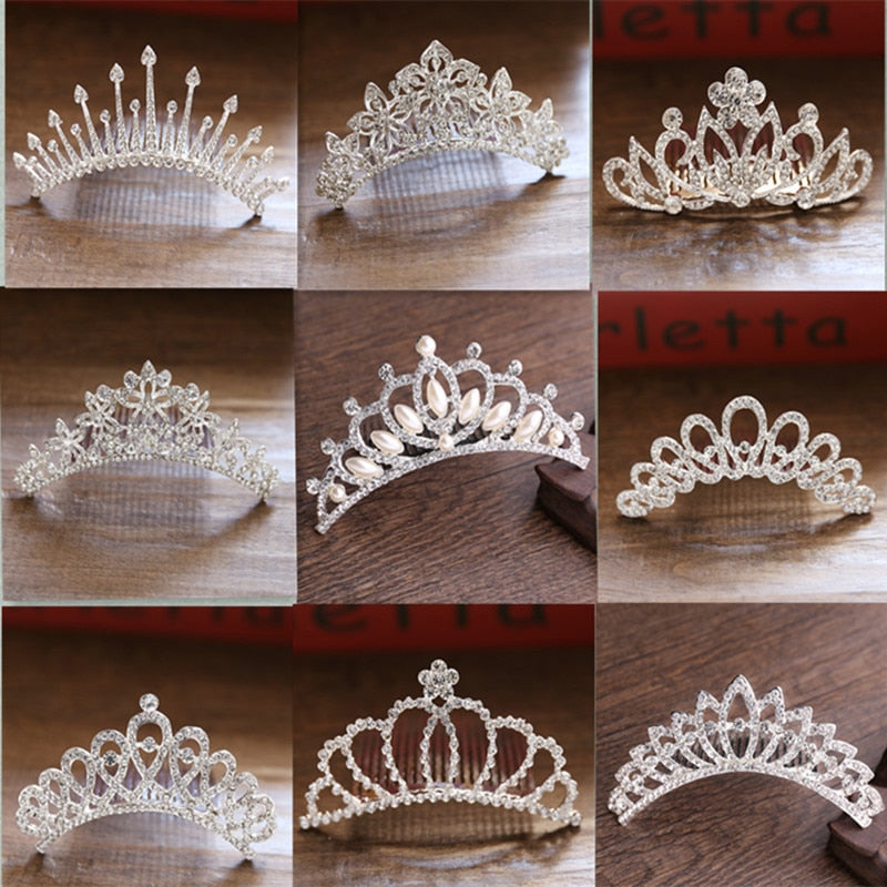 Mini Crystal & Pearl Wedding Tiara w/ Hair Combs