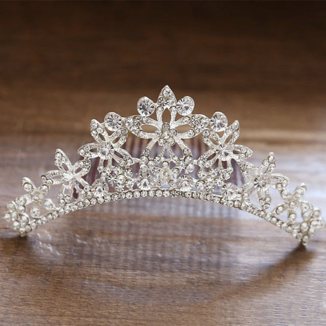 Mini Crystal & Pearl Wedding Tiara w/ Hair Combs