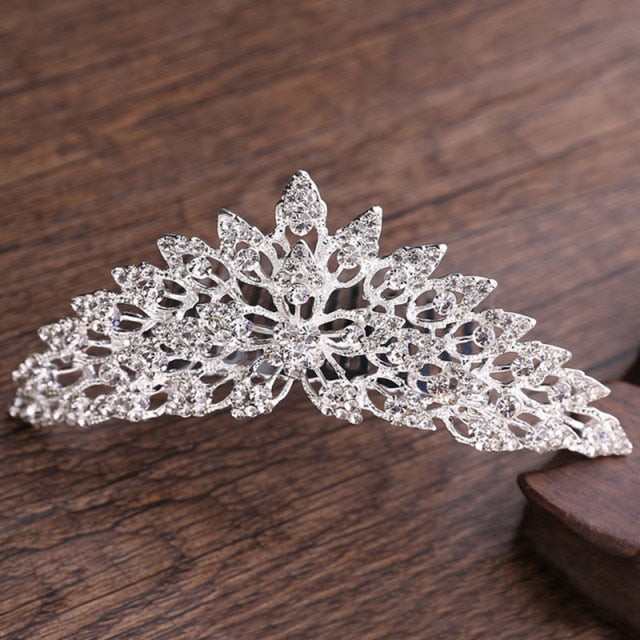 Mini Crystal & Pearl Wedding Tiara w/ Hair Combs