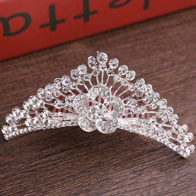 Mini Crystal & Pearl Wedding Tiara w/ Hair Combs