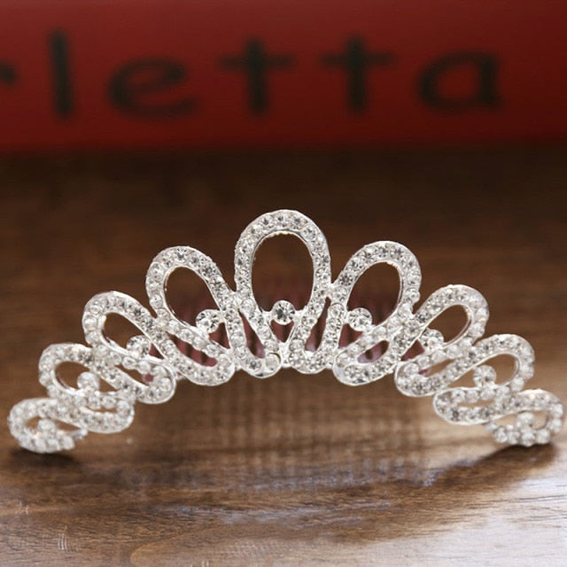 Mini Crystal & Pearl Wedding Tiara w/ Hair Combs