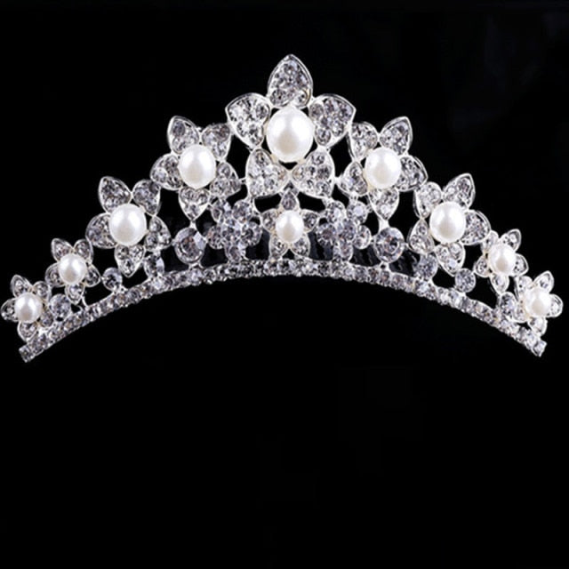 Mini Crystal & Pearl Wedding Tiara w/ Hair Combs