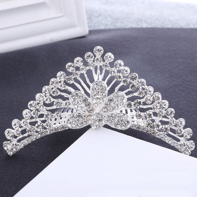 Mini Crystal & Pearl Wedding Tiara w/ Hair Combs