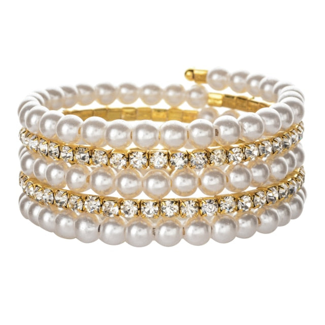 Multilayer Elastic Pearl Beaded Bracelets