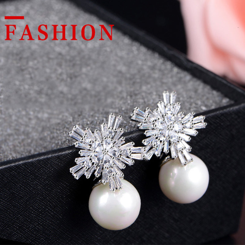 Pearl Snowflake Earrings