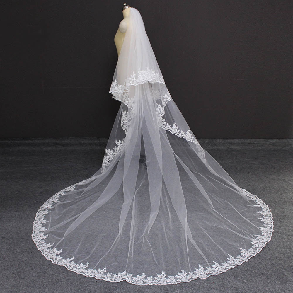 2 Layer Lace Cathedral Veil with Blusher and Comb
