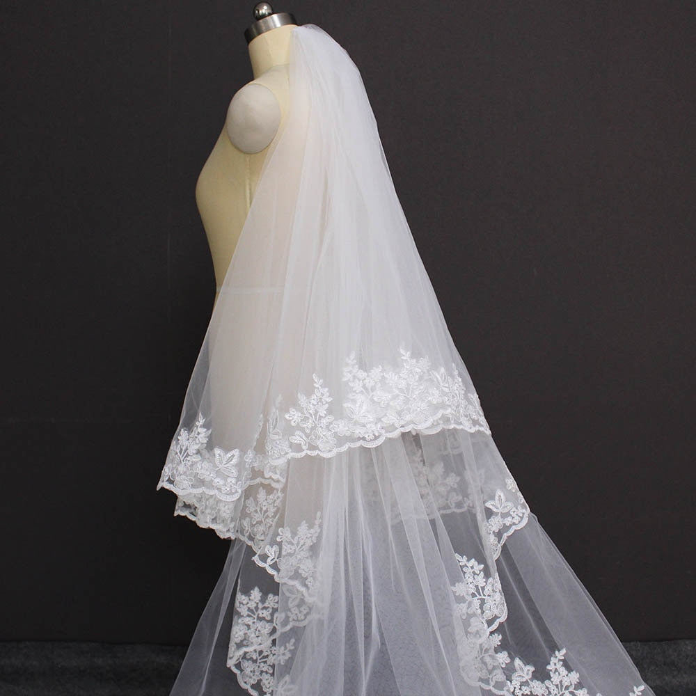 2 Layer Lace Cathedral Veil with Blusher and Comb