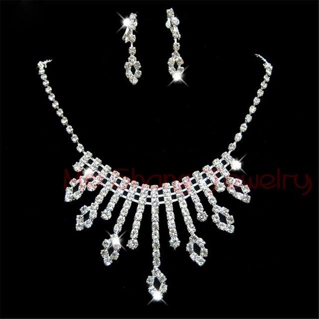 Crystal Silver Bridal Jewelry Sets - VeilsGalore 