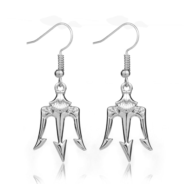 Silver/Gold Poseidon Trident Dangle Earrings