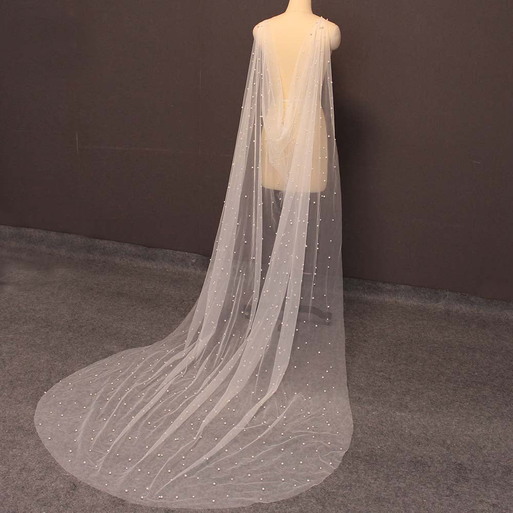 Pearl Adorned Wedding Shawl /Cape VeilsGalore