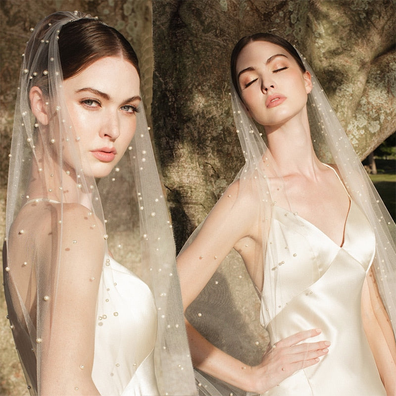 Luxury Bridal Tulle Bridal Veil Pearl