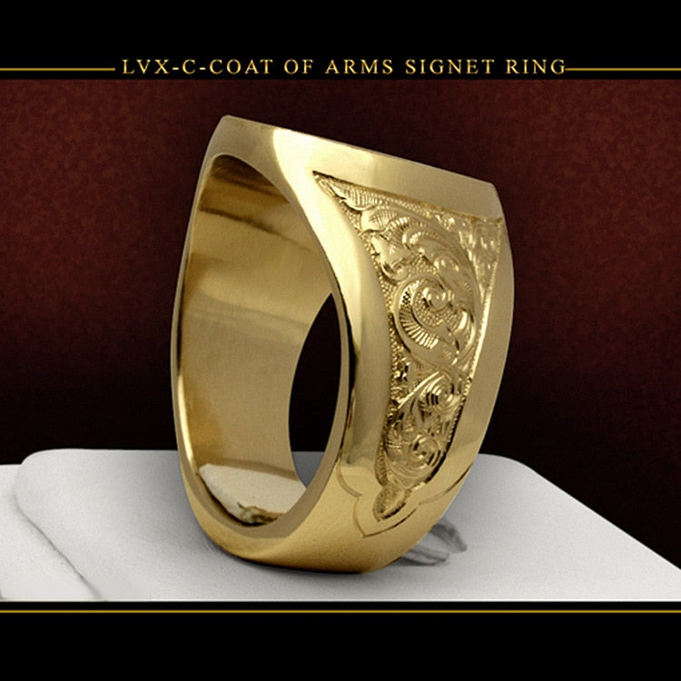 Mens Luxury 18K Yellow Gold Ring