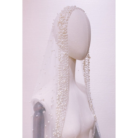 Pearl Beaded Cathedral Headpiece Veil