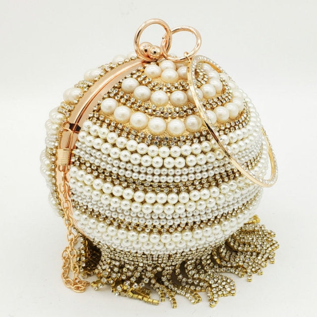 Ball Shaped Diamond/ Pearl Clutch Handbag 🚚