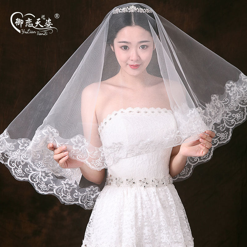 Laced Edged Red Veils with Comb