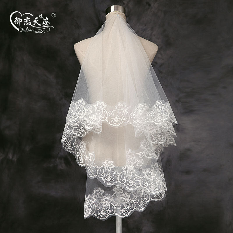 Laced Edged Red Veils with Comb