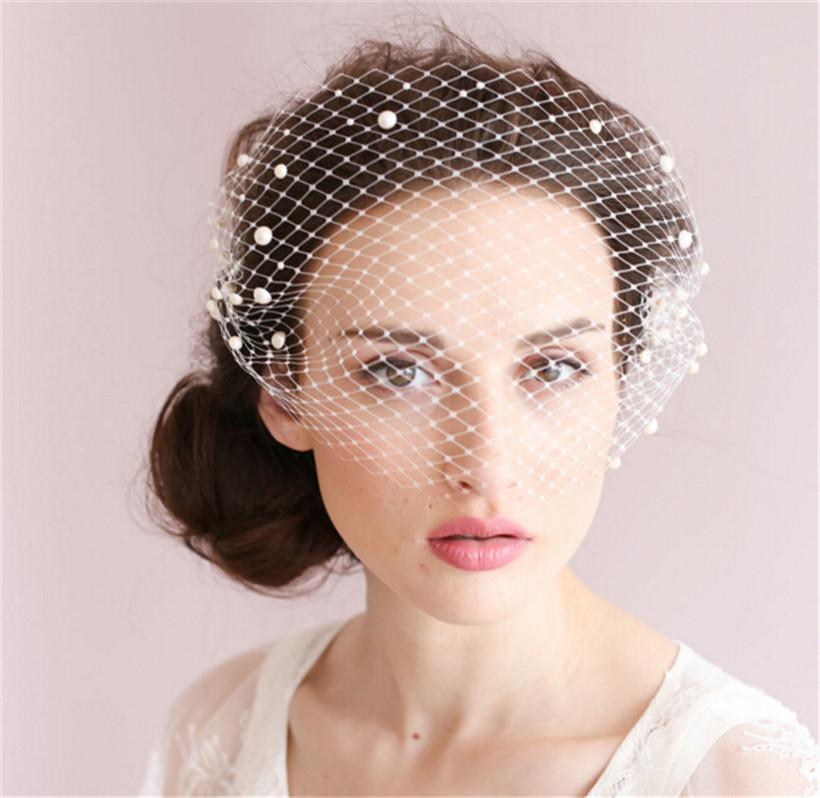 Birdcage Veil w/ Hand Applied Pearl Beads - VeilsGalore
