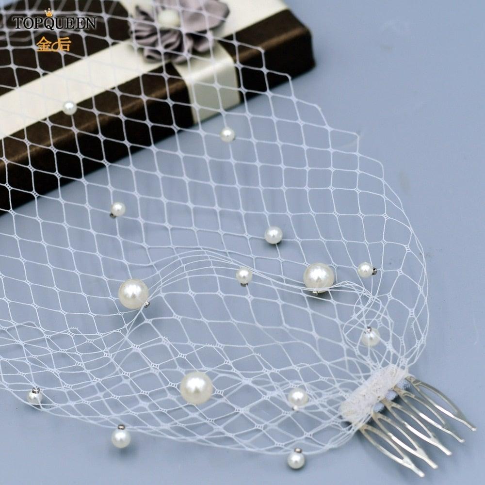 Birdcage Veil w/ Hand Applied Pearl Beads - VeilsGalore