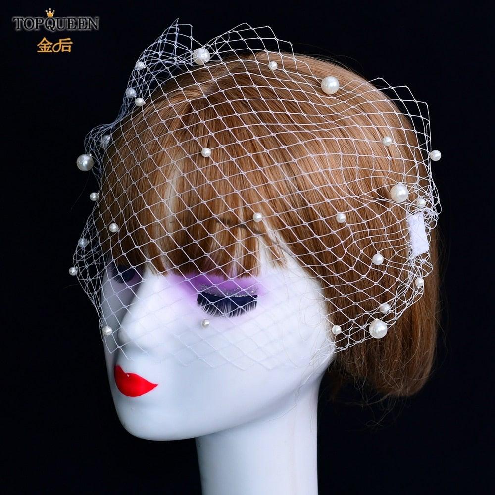 Birdcage Veil w/ Hand Applied Pearl Beads - VeilsGalore