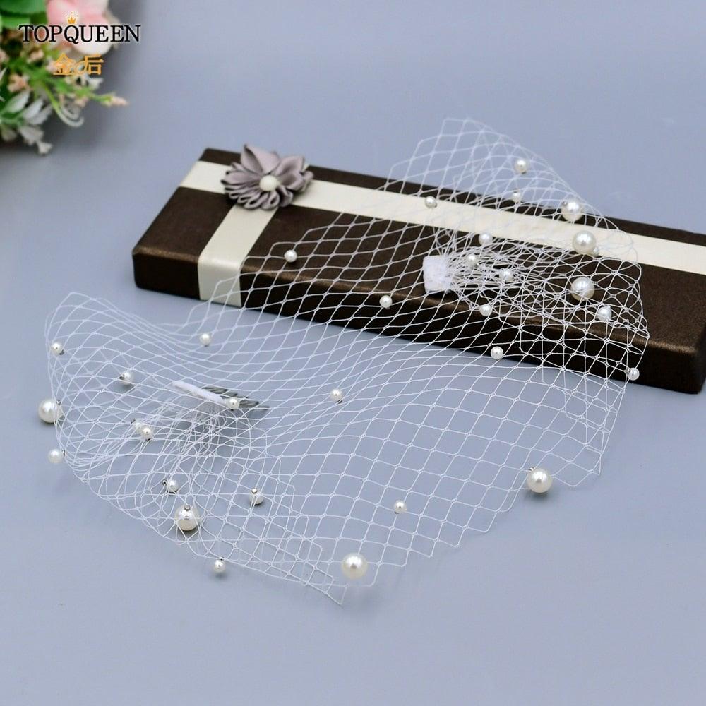 Birdcage Veil w/ Hand Applied Pearl Beads - VeilsGalore