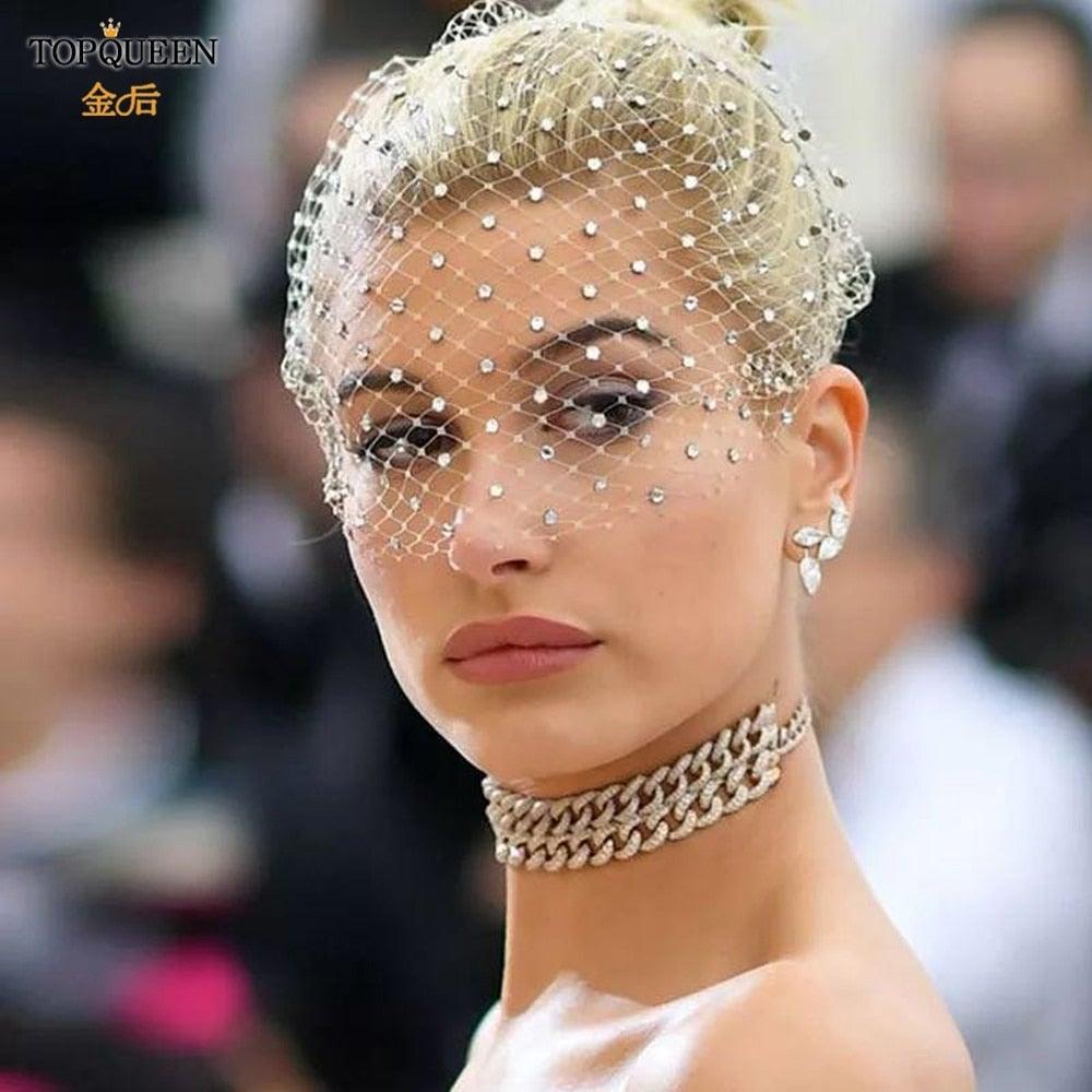 Birdcage Blusher Veil with Diamond Headband - VeilsGalore