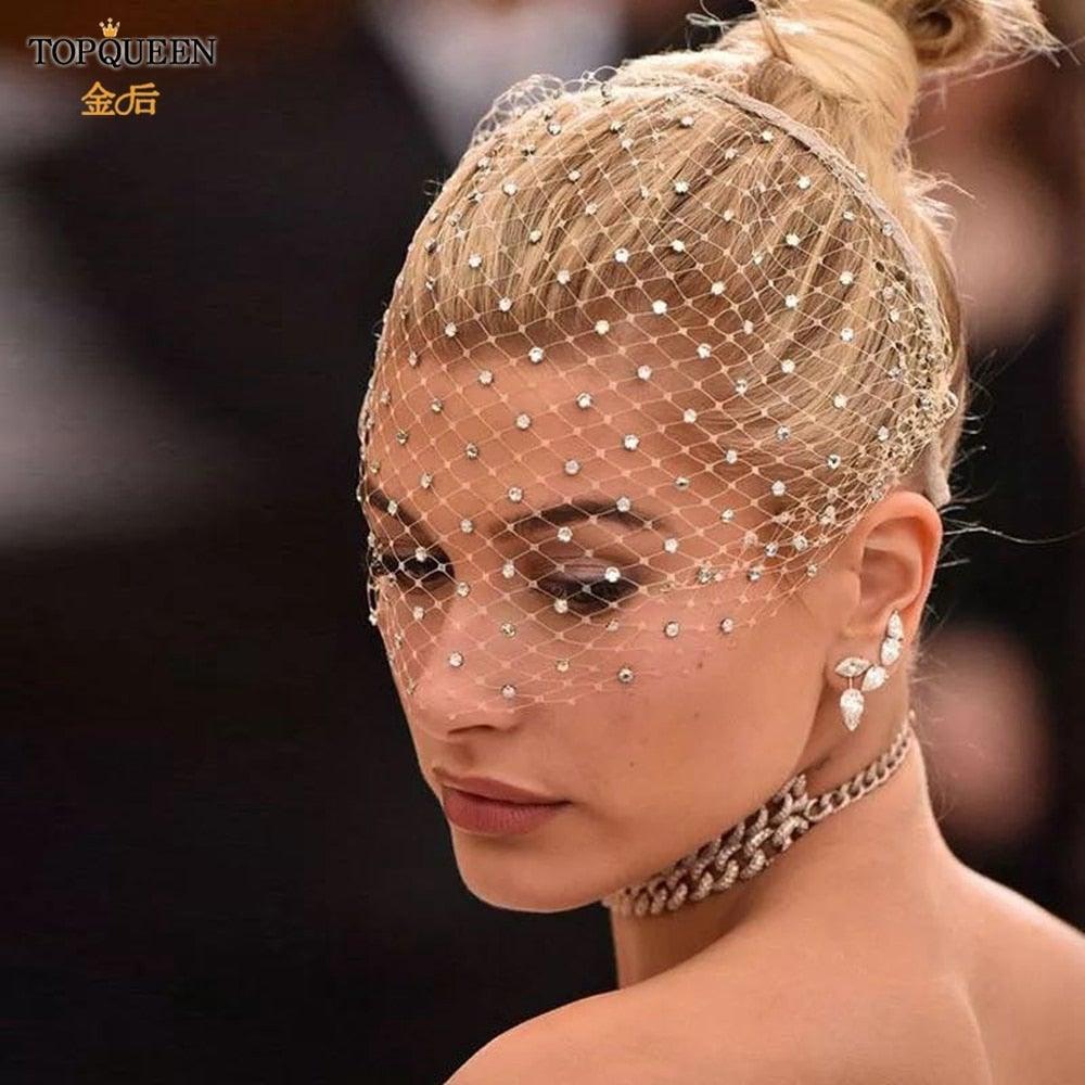 Birdcage Blusher Veil with Diamond Headband - VeilsGalore