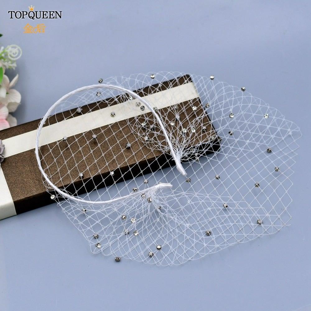Birdcage Blusher Veil with Diamond Headband - VeilsGalore