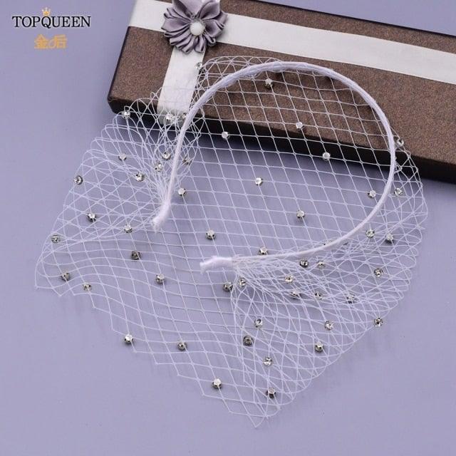 Birdcage Blusher Veil with Diamond Headband - VeilsGalore