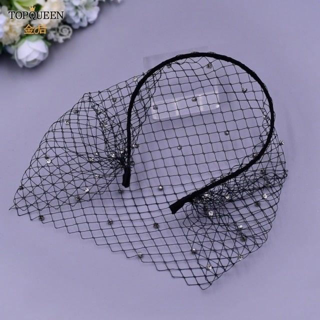 Birdcage Blusher Veil with Diamond Headband - VeilsGalore