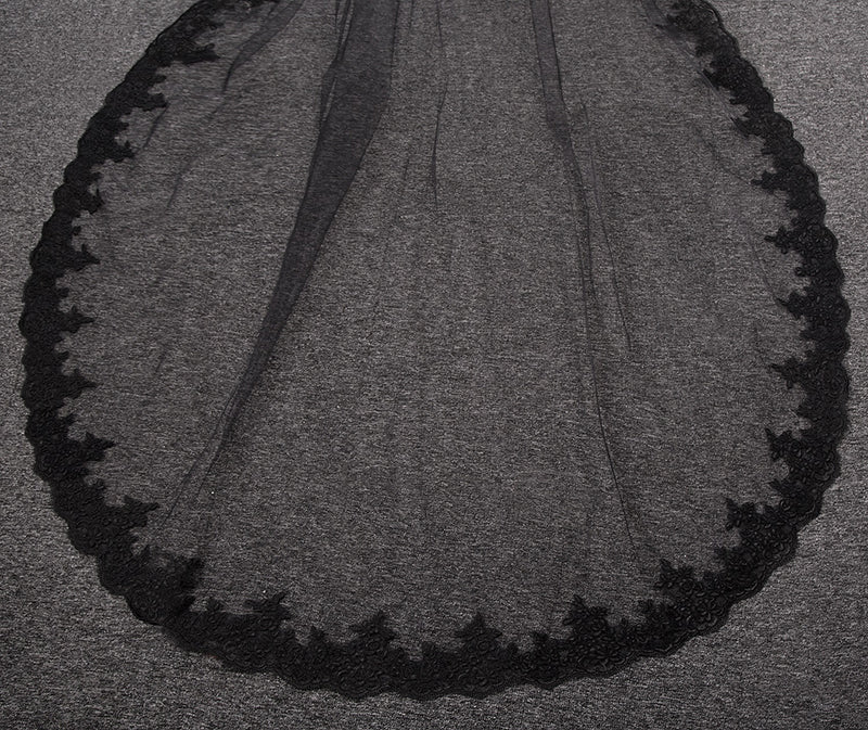 Cathedral Lace Black Wedding Veil