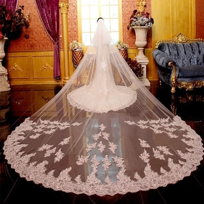 Sequin Cathedral Veil with Lace Edge & Comb