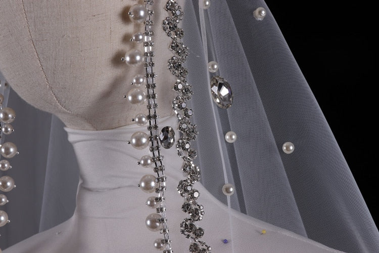 Cathedral veil with rhinestones and pearls