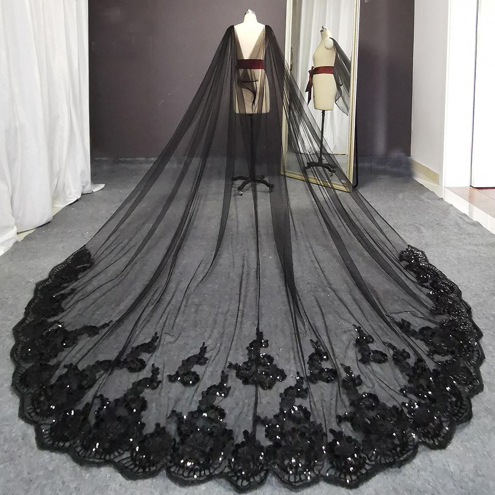 Long Black Wedding Bolero with Sequins