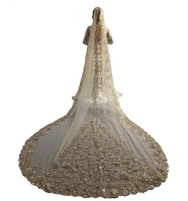 Sequins New Luxury Cathedral Veil Appliques Lace Edge