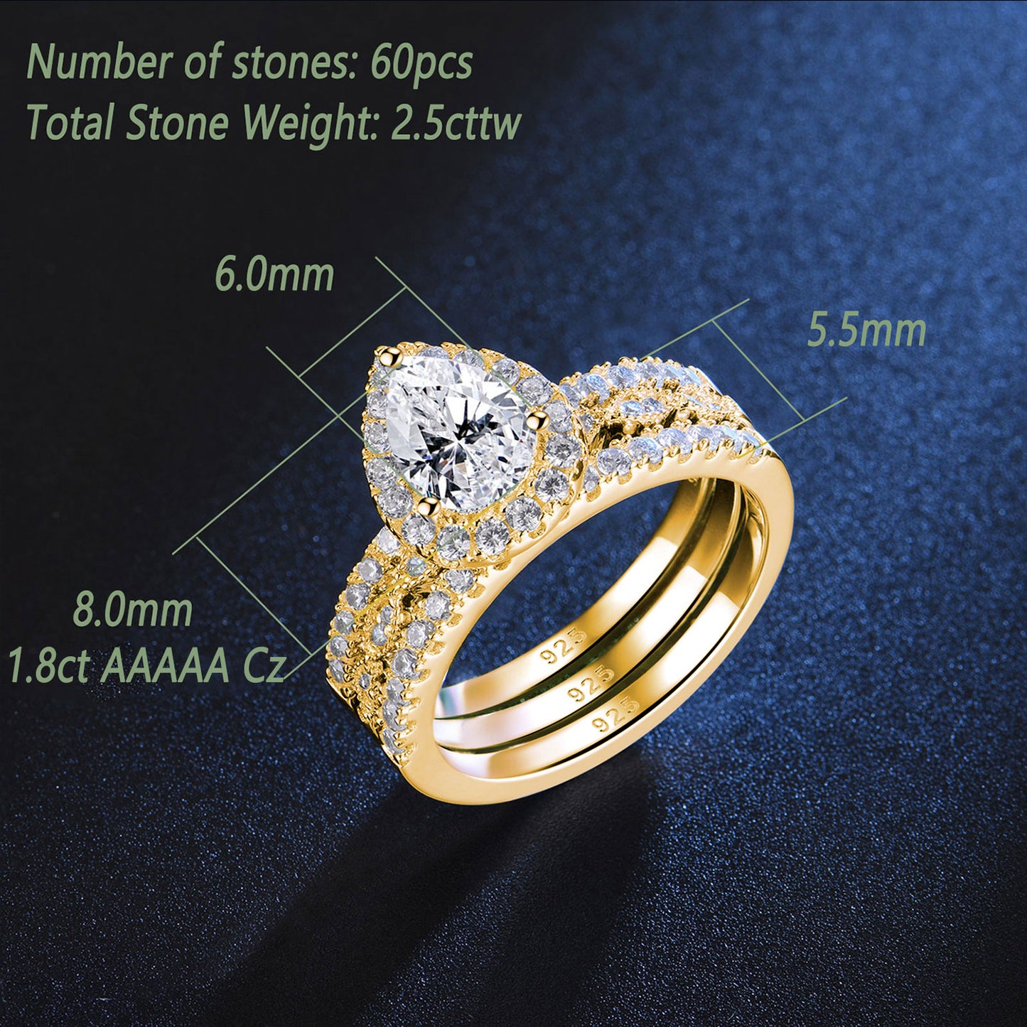 Zircon Ring Set: 925 Sterling Silver Engagement Rings 3PCS 🚚