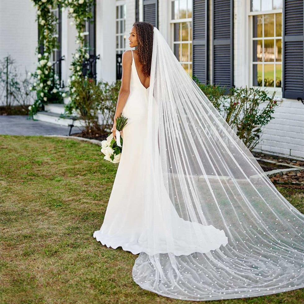 Luxury Bridal Tulle Bridal Veil Pearl