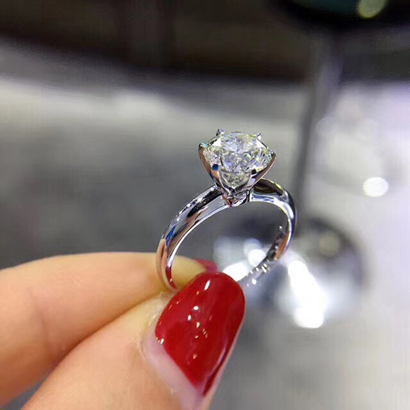 Solid 18K White Gold Solitaire Ring