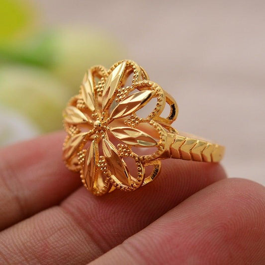 24K Dubai Gold Flower Ring - VeilsGalore 