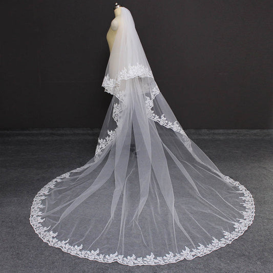 2 Layer Lace Cathedral Veil with Blusher and Comb