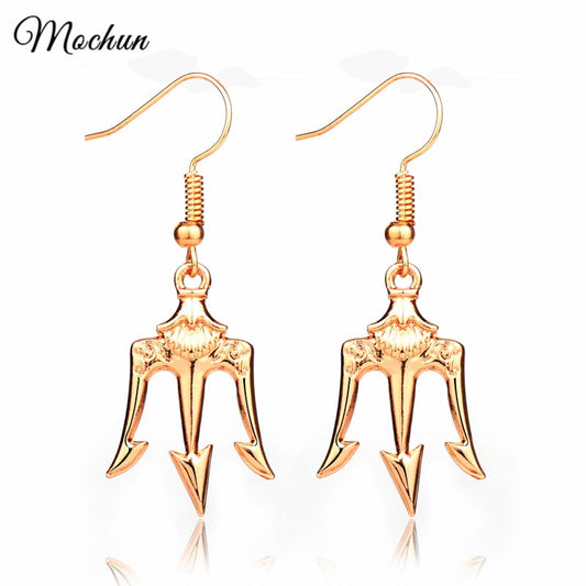 Silver/Gold Poseidon Trident Dangle Earrings
