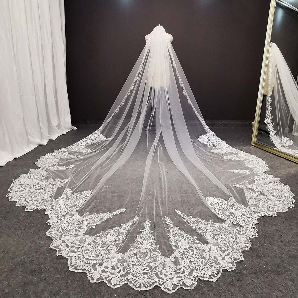 Long lace wedding veil