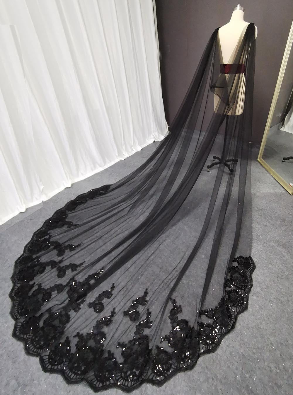 Long Black Bridal Shawl